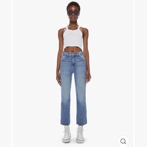 MOTHER The Hustler Ankle in Scenic Route. Light Blue Straight Leg Jeans